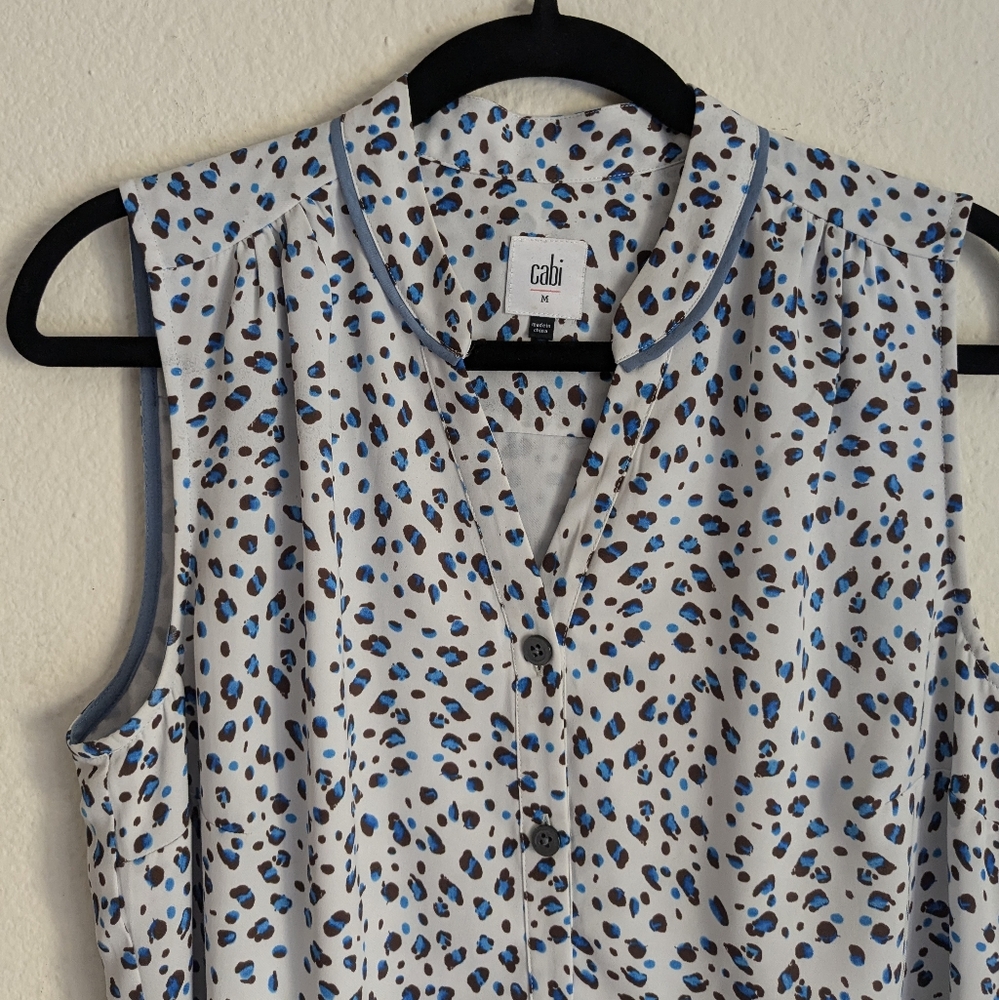 CAbi Camilla Leopard Print Sleeveless Button Down Shirt Dress Blue White Sz M - Picture 4 of 8
